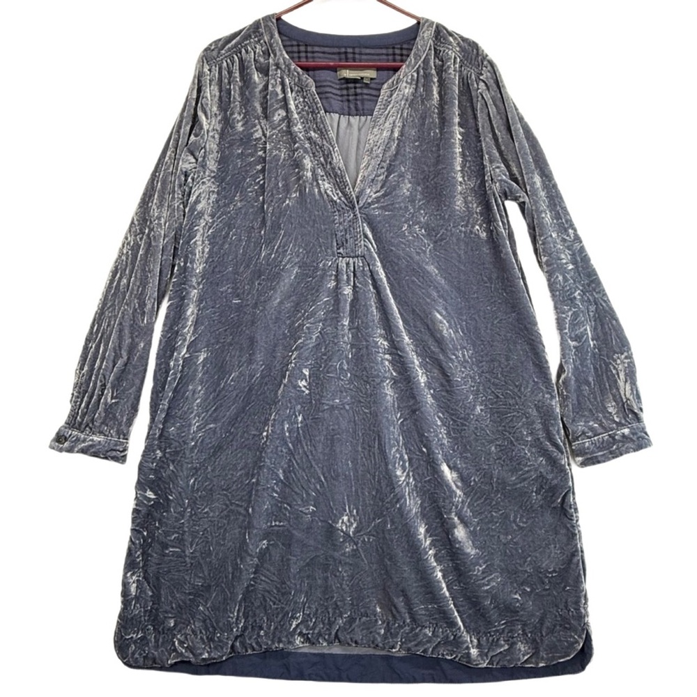 Anthropologie Melody Velvet Tunic Dress Long Sleeve Blue‎ velvet sz lg